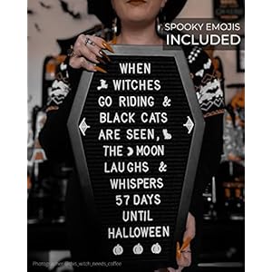 Coffin Letter Board Black With Spooky & Seasonal Emojis +550 Characters, Wooden Stand - 17x10.5 Inches - Coffin Shaped Goth Decor Sign Witchy Halloween Decorations Gothic Decor Birthday Wedding Home Spooky Gifts Coffin Letter Board Black With Spooky Seasonal Emojis 550 Characters Wooden Stand 17×105 Inches Coffin Shaped Goth Decor Sign Witchy Halloween Decorations Gothic Decor Birthday Wedding Home Spooky Gif