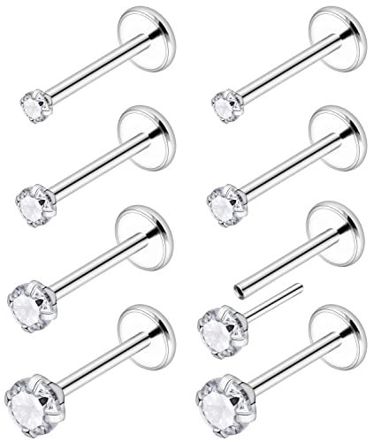 Ftovosyo 20G 18G Threadless Push in Nose Rings Studs Surgical Steel Pushin Nose Stud 1.5mm 2mm 2.5mm 3mm Round Crystal Nose Piercing Jewelry for Women Men