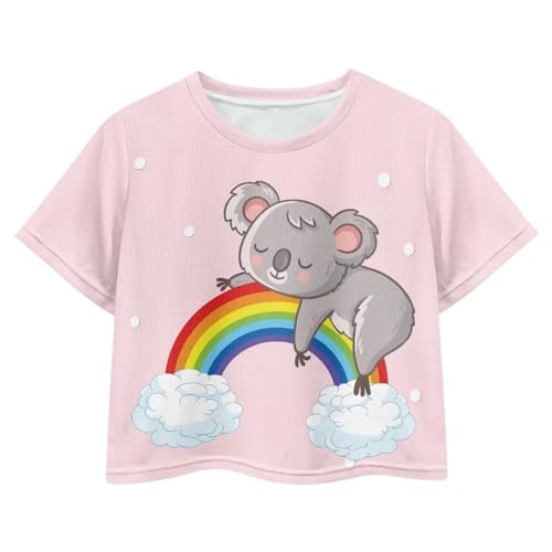 Image of Girls Summer Crop Top Outfits Short Sleeve T Shirts Kids Cute Clothes Tees Blouse