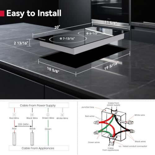Image of GASLAND 12 Inch Electric Cooktop 2 Burner ETL Certified, 3000W Built-in Electric Radiant Glass Stove Top with 16 Power Levels, 220V Ceramic Hob, Keep Warm, Slide Touch Control & Timer