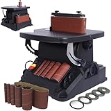 Electric Oscillating Spindle and Belt Sander, 450W Woodworking Tool with Tilting Table for Grinding Curves and Contours