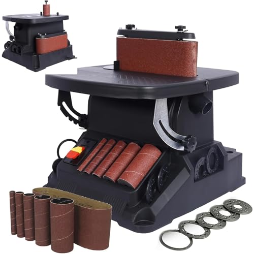 Electric Oscillating Spindle and Belt Sander, 450W Woodworking Tool with Tilting Table for Grinding Curves and Contours