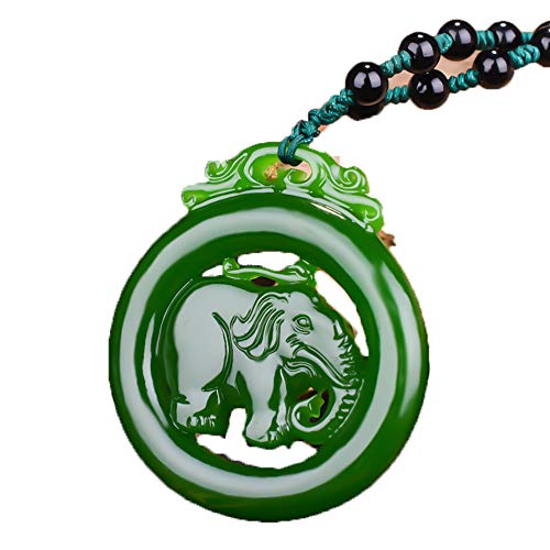 Colgante de elefante de jade Hetian natural cadena de suéter jaspe verde espinaca Wen
