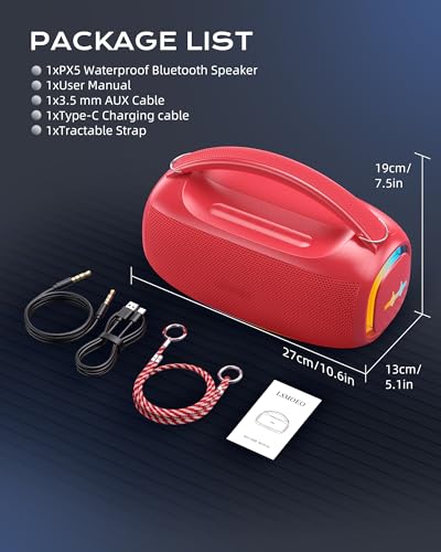 Image of Portable Bluetooth Wireless,60W Loud Speaker with Bass,12H Playtime,IPX5 Waterproof,Stereo Loud Sound,Deep Bass,for Pool,Work,Beach,Outdoor,Workshop,Gift Portable Speaker with TWS (Red)