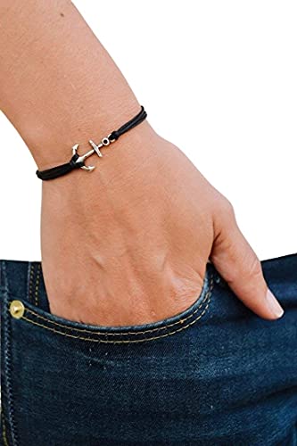 Anchor Bracelet, Black String Charm Bracelet With A Silver Plated Anchor Charm, Nautical Jewelry, Minimalist Jewelry, Summer Beach Jewelry Custom Gift Wrapped #TOP19