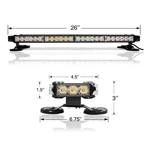 FOXCID White Amber 26" 54 LED Emergency Warning Security Roof Top Flash Strobe Light Bar with Magnetic Base, for Plow or Tow Truck Construction Vehicle - Thumbnail 6