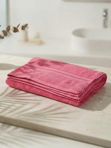 Image of Monte Carlo Essential 100% Cotton Bath Towel | 400 GSM Lightweight & Quick Dry | Soft Absorbent Large Towel 75x150 cm | Skin Friendly Daily Use Bathroom Towel for Men & Women (Jasper) | Sachet Pink