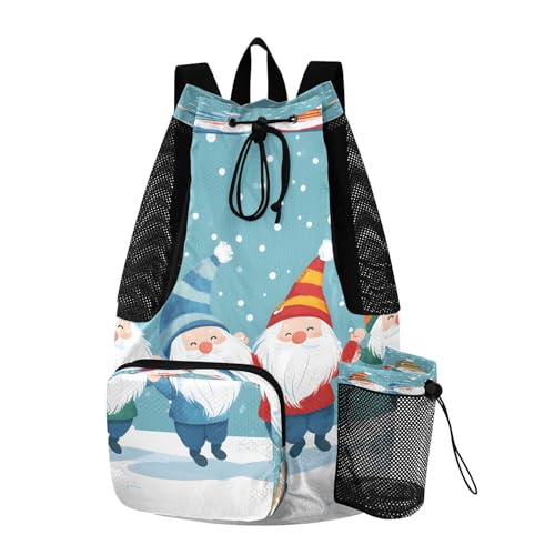 Mesh Gym Swimming Bags for Men & Women, Christmas Gnomes Snow Winter Large Drawstring Backpack with Dry-Wet Pocket, Lightweight Gym Bag for Sports, Travel, Beach, Workout Gear - Main Image