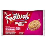Galletas de fresa Festival | Galletas de sándwich de fresa crema | Tintes naturales y bajos en sodio | Alto contenido de crema | 14 oz (paquete de 1)