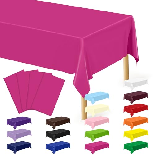 Image of QZYL 4 PCS Rose Red Plastic Tablecloths for Rectangle Tables, 54 x 108 Inches Stain Resistant Table Cover of Baby Shower Decorations, Disposable Tablecloth for Parties, Weddings, Birthday Tablecloth