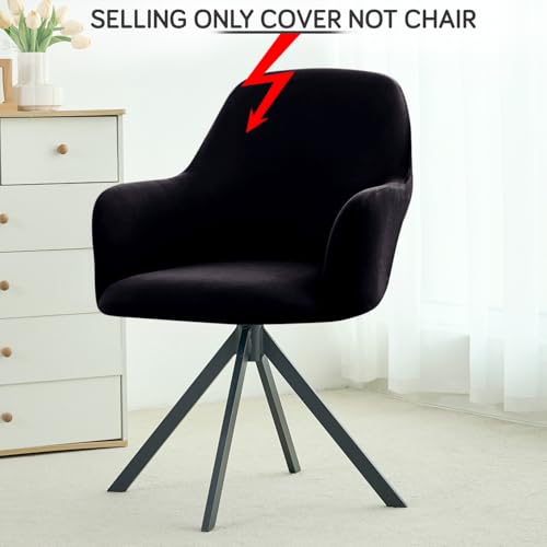Image of HOKIPO 'SereneSolids' 140 GSM Stretchable Swivel Chair Cover High Armrest Slipcover, Black (AR-6247-BLK)