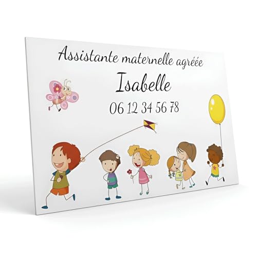 DECOHO - Plaque Nourrice à Personnaliser pour Boite aux Lettres - Plaque Maison Assistante Maternelle Personnalisable - Modèle Enfants