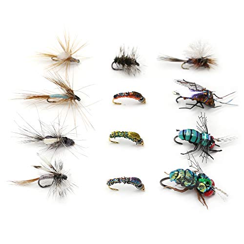YZD Trout Fly Fishing Flies Collection - Realistic Flies (Dry, Wet, Nymph, Streamers) - 18 Pcs