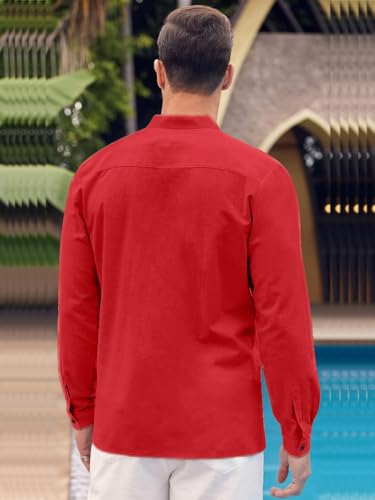 Image of Mens Casual Button Down Shirt | Cotton Luster Long Sleeves Shirts | Mandarin Collared Shirts