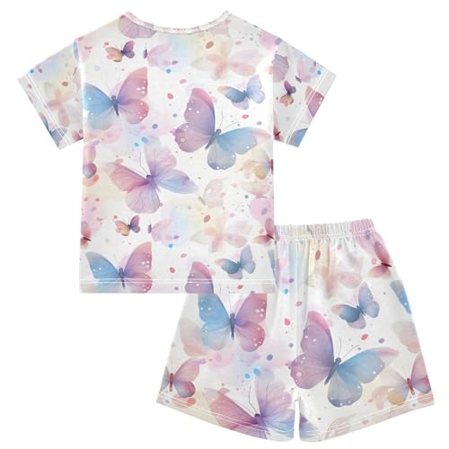 ALAZA Beautiful Butterfly Painting Pajamas Set Short Sleeve Cotton Sleepwear Summer Pjs 2 Piece 5-14Y2