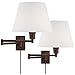 360 Lighting Clement Modern Industrial Swing Arm Wall Lamps Set of 2 Rubbed Bronze Plug-in Light Fixture White Linen Empire Shade for Bedroom Bedside House Reading Living Room Home Hallway