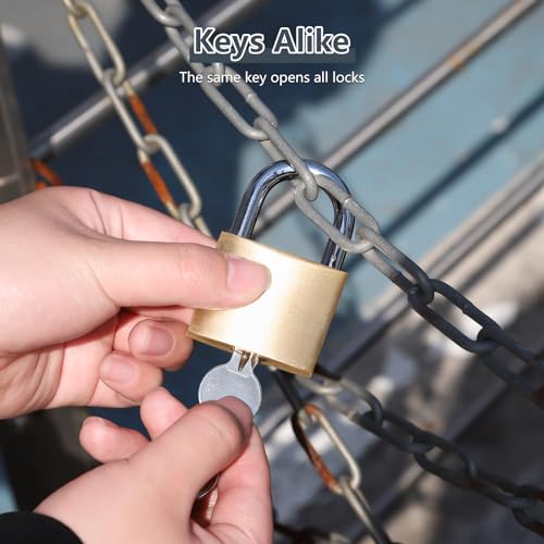 Image of 1 Pack Padlock with 2 Same Keys Thicken Locker Lock 2 inch 50mm Solid Brass Padlock Weatherproof for Gym Case Backpack Luggage Hasp Storage, Large, Gold