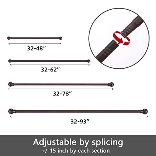 Image of GXOACKJ Curtain Rods for windows 48 to 84-93 inch, 5 /8 inch Decorative Brown Splicing Heavy Duty Metal Curtain Rod set with Brackets