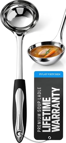 Zulay Kitchen Premium Soup Ladle - 12" Stainless Steel with Non-Slip Silicone Handle