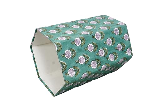 Image of Generic 3.3 Gallon Cotton Hand Block Printed Paper Waste Basket |Small Decorative Trash Can for Housewarming Gifts in Living Room, Bedroom, Bathroom | Eco-Friendly, Plastic-Free (1, GREEN)