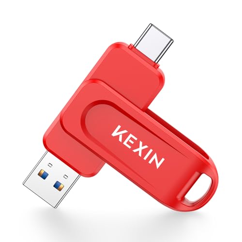 Image of KEXIN Dual 64GB USB 3.0 Flash Drive Pen Drive 110MB /s Swivel USB-A & Type-C Memory Stick for Smartphone Tablet iPhone 15 /16 /17 Car Game Console, Red