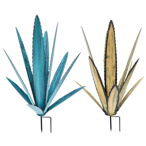 Wedhapy Metal Agave Plants Outdoor Decor with Stake, Rustic Metal Cactus Yard Art, Waterproof Yard Sculpture Outdoor for Garden Yard Patio Lawn Home Decor, Blue, SmallMetal Agave Plants Ou - Thumbnail 5