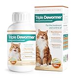 Cat Dewormer Liquid - Triple Dewormer with Pyrantel Pamoate & Praziquantel for Tapeworms, Roundworms & Hookworms, Easy-to-Give Broad-Spectrum Liquid for Cats,120 mL (4.2 fl oz)