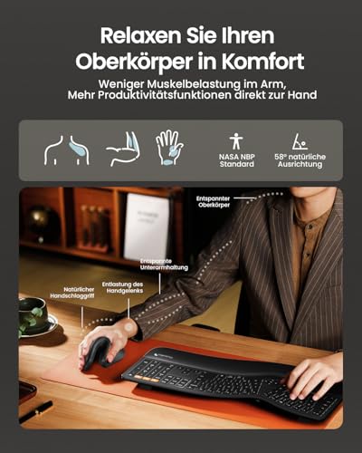 ProtoArc EM11 NL Ergonomische Vertikale Maus, MINI Kabellos Aufladbar Mouse mit 3 Gerät (2*Bluetooth+USB), Vertikal Funkmaus für Computer, iPad, Mac, Windows - Schwarz 5