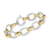 Ross-Simons Sterling Silver and 18kt Gold Over Sterling Silver Twisted-Oval Link Bracelet. 8 inches