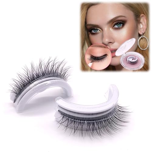 Vordpe 1 Paar Wiederverwendbar Selbstklebende Wimpern, Künstliche Wimpern Kein Kleber Nötig-Natürlich, Curling 3D-Wimpern, Einfach Zu Tragen Wasserdicht Falsche Wimpern(Natur)