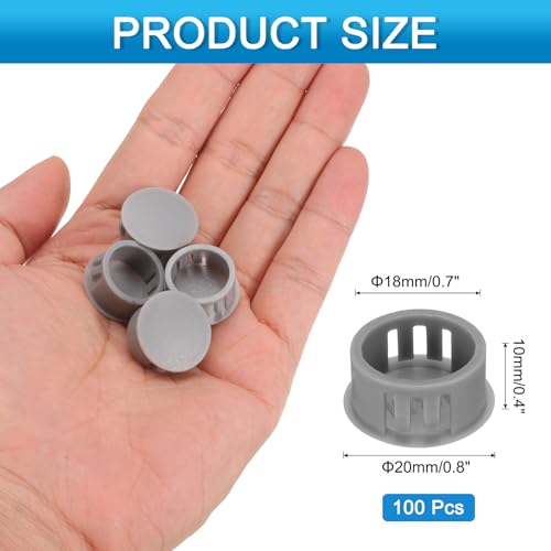Image of uxcell 100pcs Nylon Plastic Hole Plugs, 5 /7 inch(18mm) Round Drill Screw Hole Plugs Covers Knockout Locking Plastic Plugs Insert End Caps for Kitchen Cabinet Furniture, Deep Grey