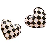 Machify - arete de corazón a cuadros, delicados aretes para mujer
