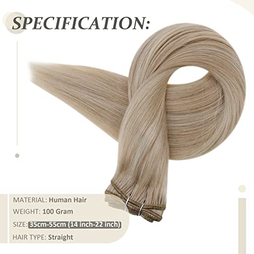 Fshine Hair Weft Extensions,14 Inch 100 g,Remy Human Hair Extensions,Color 18P613 Highlight Blonde,Straight Silky Soft Texture,Lightweight Comfortable Fit,Gentle to Hair,for Women - Image 2