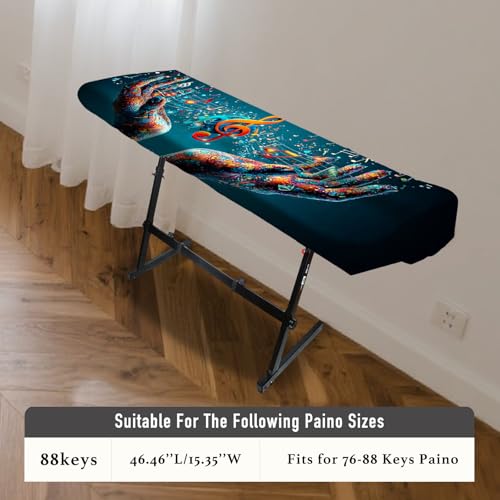 Nuxovilar Stretchy 88 Keys Keyboard Piano Dust Cover, Elastic Milk Silk with Colorful Musical Hands & Note Motif for Digital Pianos