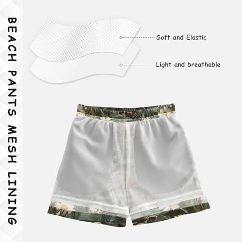 Pigsaly Boys' Swim Board Shorts Watercolor Flower Funny Brown Sea Otter Boy's Swim Trunks Kids Swimwear 3T4