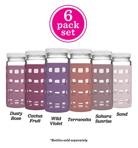 Silicone Glass Water Bottle Sleeves - 6-Pack of Protective Holders 16-18 oz Capacity - Anti-Slip Protection for Beverage Containers - Insulating Carriers for Smoothies and Juices (Desert Sunset Pinks)