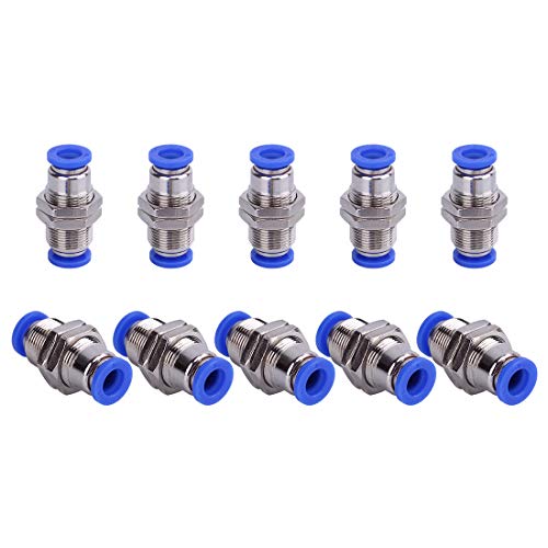 SNS SPM-5 16 Tube OD 5 16 NPT Bulkhead Union Nickel Plated Brass Push to Connect Fittings 10 PCS Per Pack