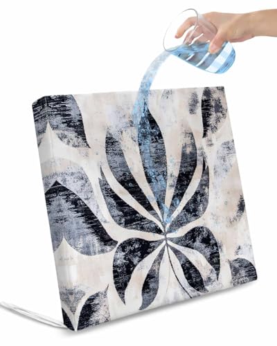 2 Pack Navy Blue Abstract Waterproof Cushion Covers with Ties, Outdoor Patio Chaise Lounge Chair Seat Cushion Slip Covers Replacement(Only Cover) Vintage Tropical Palm Leaves Botanical 20