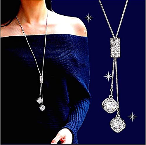 Cathercing Flower Rhinestone Pendant Long Necklace For Women Sweater Chain Statement Necklace Choker Adjustable Elegant Jewelry Accessories Dressy Collocation Winter Evening Party Wedding #TOP1