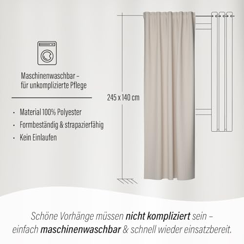 Homing Cord-Vorhang Sven Beige | Schlaufenvorhang inkl. Multifunktionsband | Blickdichter Vorhang Schlafzimmer & Wohnzimmer | Blickdicht mit verdeckten Schlaufen | 140x245 cm | 1 STK.