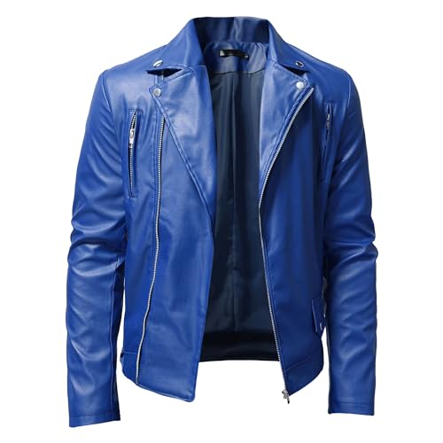 JEKE-DG Faux Leather Jacket For Men Stand Collar Bomber Jackets Motorcycle Asymmetric Zip-Up Blet Slim Fit Biker Coat
