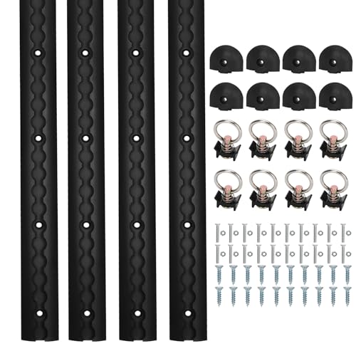 Upgraded 4ft 4pcs Heavy Duty Aluminum L-Track Rail 48 Aluminum L-Track Tie Down System Include (8) O-Ring (8) Black End Caps and Mounting Screws Suitable for Secure Motorcycles Small Tractors