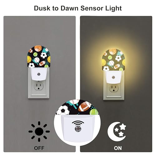 Image of Cartoon Sports Balls Night Light for Kids,Various Balls Plug in Night Light with Dusk to Dawn Sensor, 0.5w Energy Saving Nightlight for Hallway Stairway Kitchen Bedroom