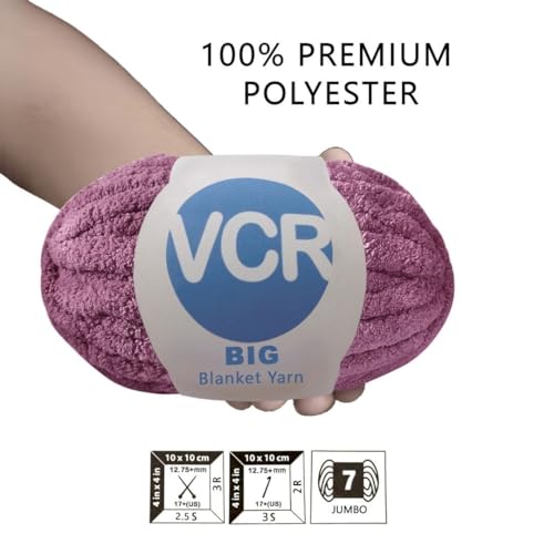 Image of VCR Wine Yarn, 200 Grams Big Chunky Hank, 22 Meters Length, Suitable for Knitting Blankets and Pillows, 100% Polyester Yarn Ball for Crochet DIY, Soft Threads, Pack of 1