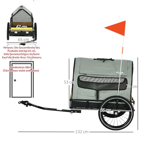 PawHut 3-in-1 Hundeanhänger Haustierhaus, Lastenanhänger Hundefahrradanhänger, Hundewagen mit Reflektoren für kleine Hunde bis 10 kg, Oxford, Grau