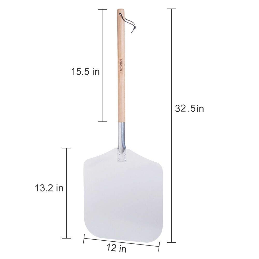 TDHDIKE Pala de pizza de aluminio de alta calidad con mango de haya desmontable, 12 x 32.5 pulgadas, conveniente para almacenar, buen ayudante para hornear, pizza casera y pan