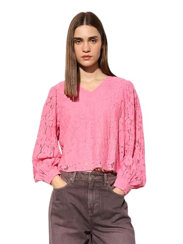 Image of ONLY Women's Lace Self-Design V-Neck Top