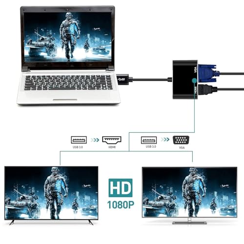 Image of NEXSA USB 3.0 to VGA & HDMI Adapter Converter, USB to HDMI /VGA Video Adapter with 1080p Output, Dual Display Sync, Compatible with Windows 7 /8 /8.1 /10