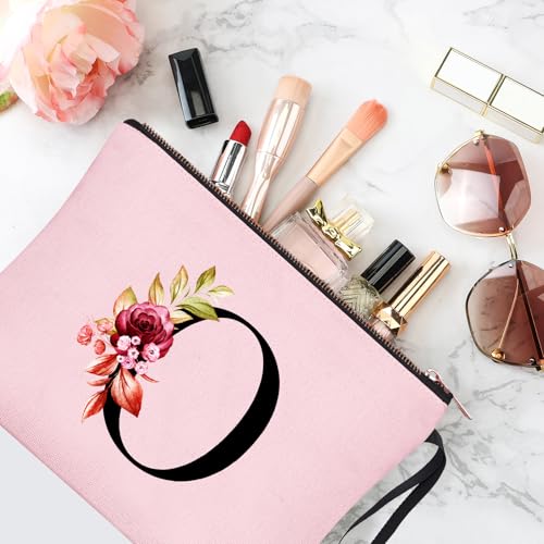 Image of Vavabox A-Z Personalized Makeup Bag, Birthday Gifts for Women Mom, Gifts for Best Friend, Bride Bridesmaid Cosmetic bag (O, 06-Pink)