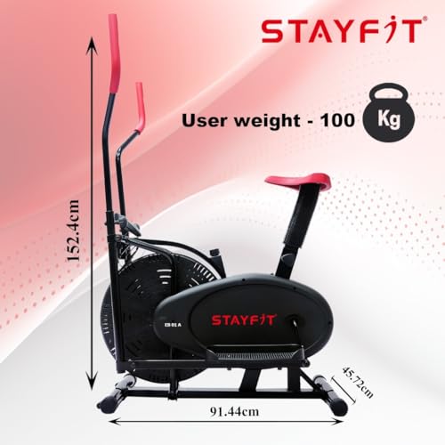 Image of FITGUARD Elliptical Exercise Bike Muti For Cycling & Cross Trainer With Seat Adjustment Dual-Action Stationary Exercise Bike (Red, Grey)